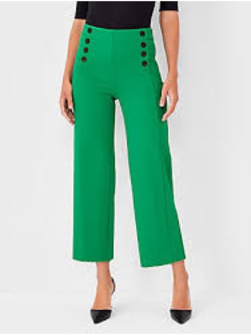 Ann Taylor Bright Green Wide-Leg Sailor Button Pants, Size 0